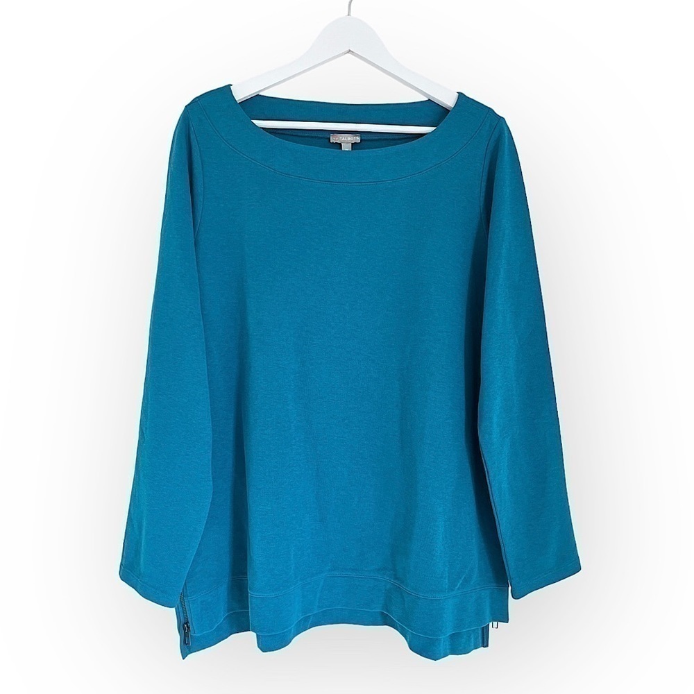NWT Talbots Long Sleeve Round Neck Zipper Sides Pullover Top Blue Size 1X